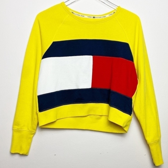 TOMMY HILFIGER | Yellow Flag Logo Sweatshirt Crop - Picture 1 of 5